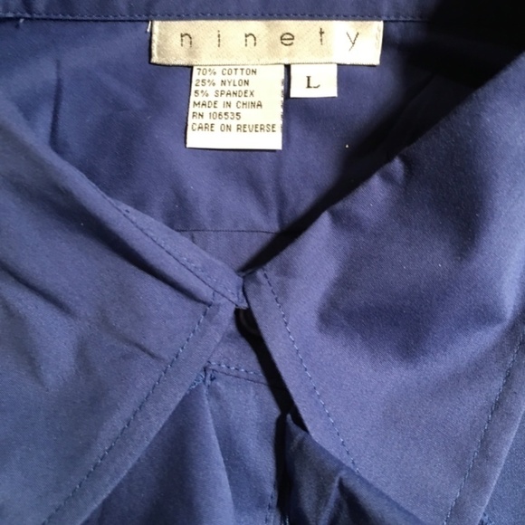 NINETY Pre-owned Stretchy Fitted RUFFLE Blouse, FRENCH BLUE; Size 14 - Picture 6 of 7